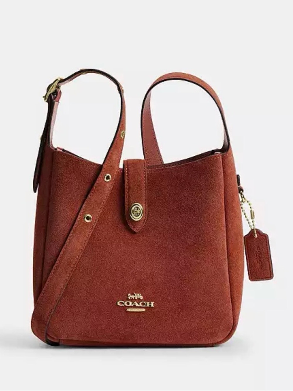 🤎COACH NWT Clay‎ Suede Hadley Mini Turn-lock Crossbody with Gold Hardware